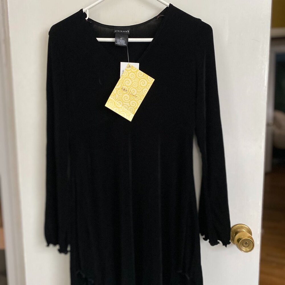 QVC Citiknits Black Slinky Stretch L/S Scallop Edge Tunic Top Dress - XS - NEW